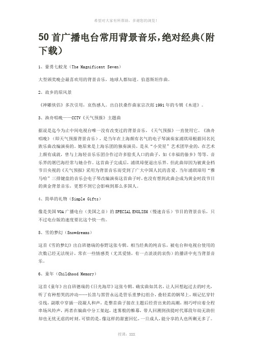 50首广播电台常用背景音乐