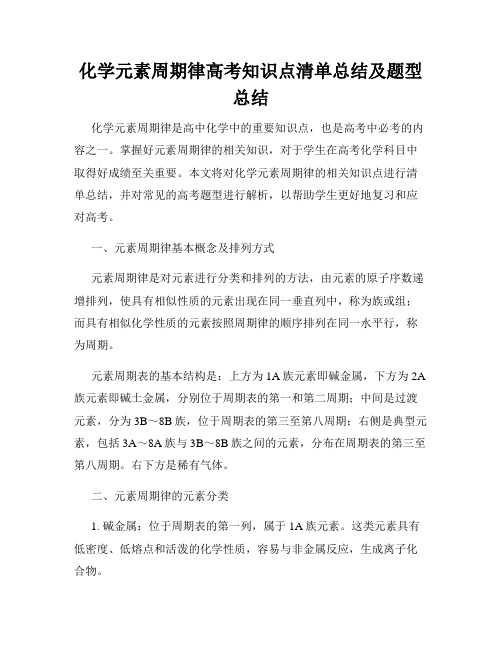 化学元素周期律高考知识点清单总结及题型总结