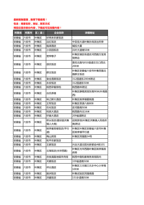 新版安徽省六安市叶集区酒店餐饮企业公司商家户名录单联系方式地址大全102家