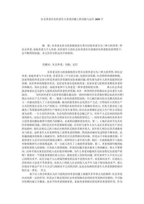 社会养老在农村老年人养老问题上的功能与定位1600字
