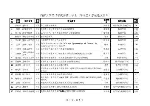 西南大学2013年优秀博士硕士(学术型)学位论文名单