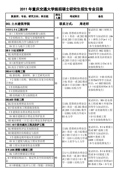 重庆交通大学XXXX年硕士研究生招生专业目录及参考书目