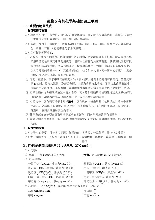 高中化学选修五1-5章详细知识点整理范文