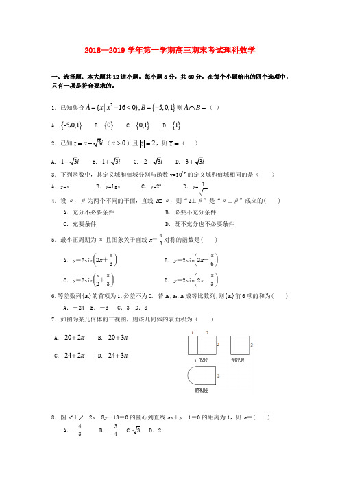 甘肃省武威第十八中学2019届高三数学上学期期末考试试题理