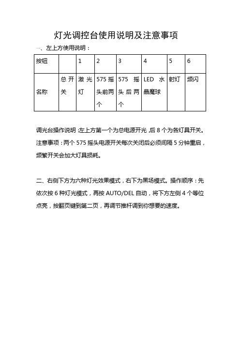 灯光调控台使用说明及注意事项