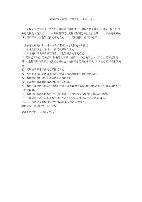 某煤矿安全管理十二条红线 - 制度大全