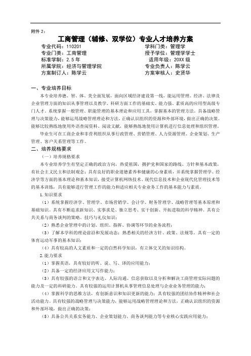 推荐-工商管理双学位人才培养方案20XX版双学位附件2 精品