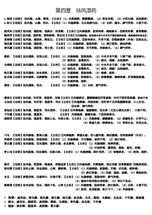 祛风湿药功能主治汇总