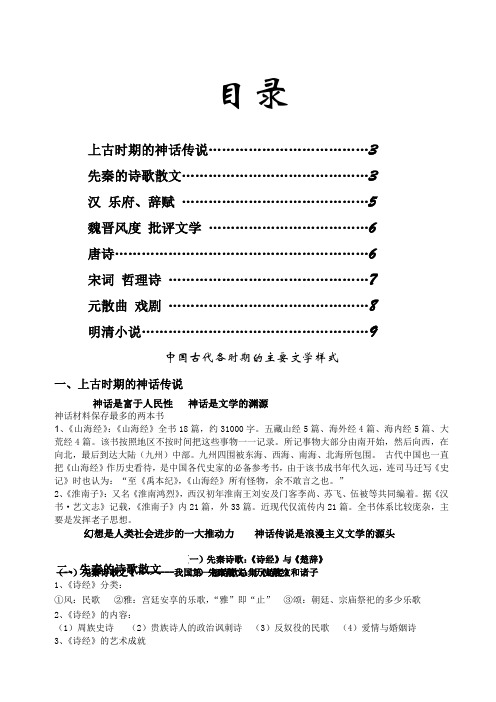 中国古代各时期文学样式