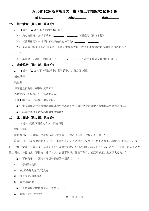 河北省2020版中考语文一模(暨上学期期末)试卷B卷