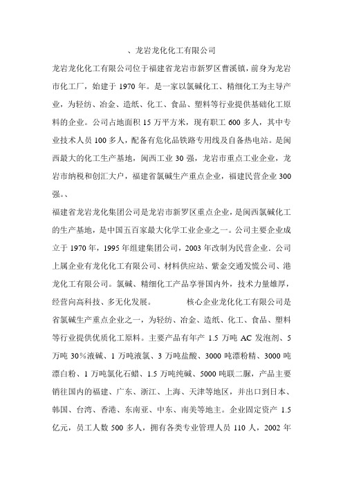 龙岩龙化化工有限公司介绍