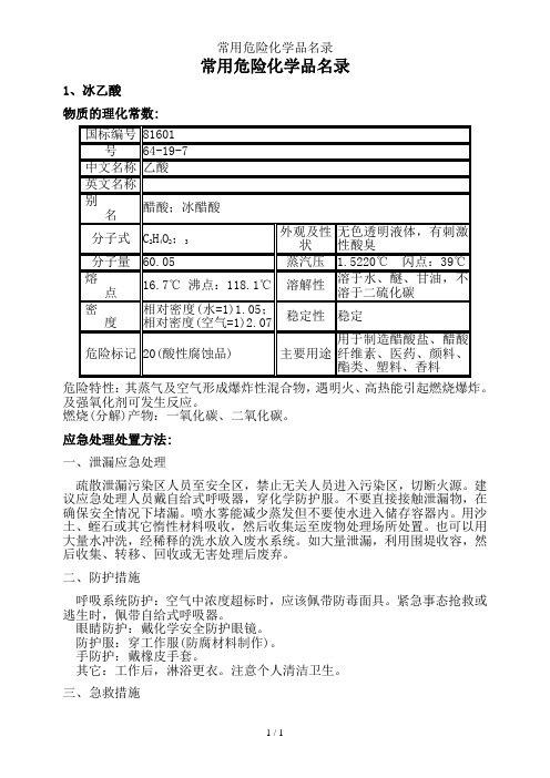 常用危险化学品名录