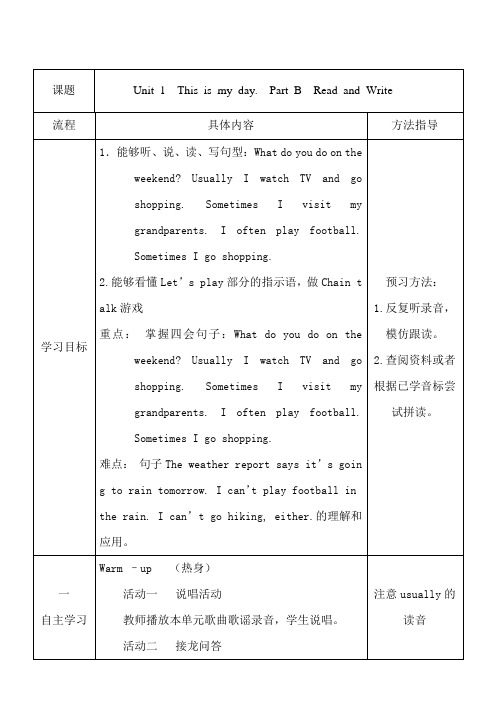 人教版(PEP)五年级下册英语第一单元part B read and write