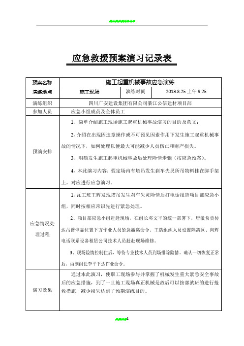 施工起重机械事故应急救援预案演练记录