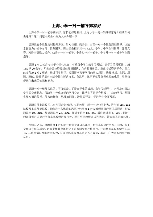 上海小学一对一辅导哪家好