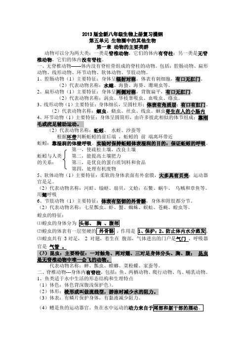 2013版全新八年级生物上册复习提纲 1