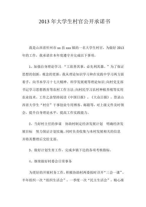2013年大学生村官公开承诺书