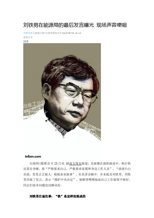 刘铁男在能源局的最后发言曝光 现场声音哽咽