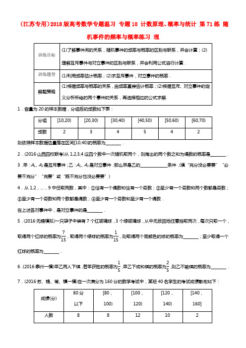 江苏专用2018版高考数学专题温习专题10计数原理概率与