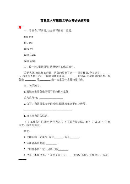 苏教版六年级语文毕业考试试题两套