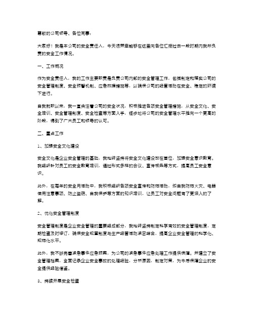 安全责任人述职报告范文