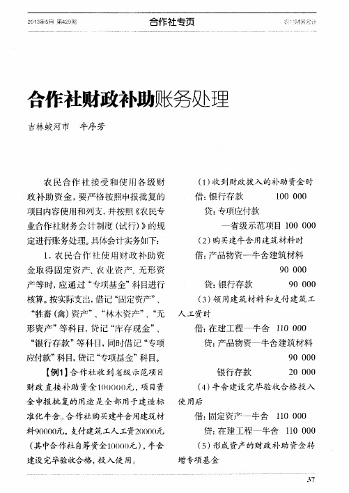 合作社财政补助账务处理