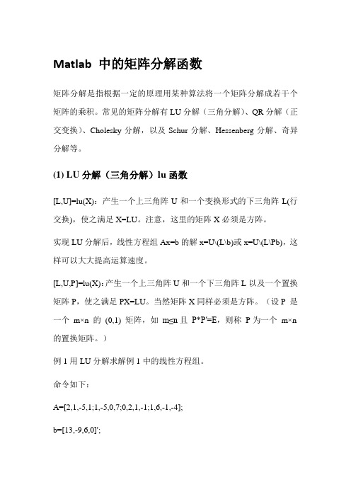Matlab_中的矩阵分解函数