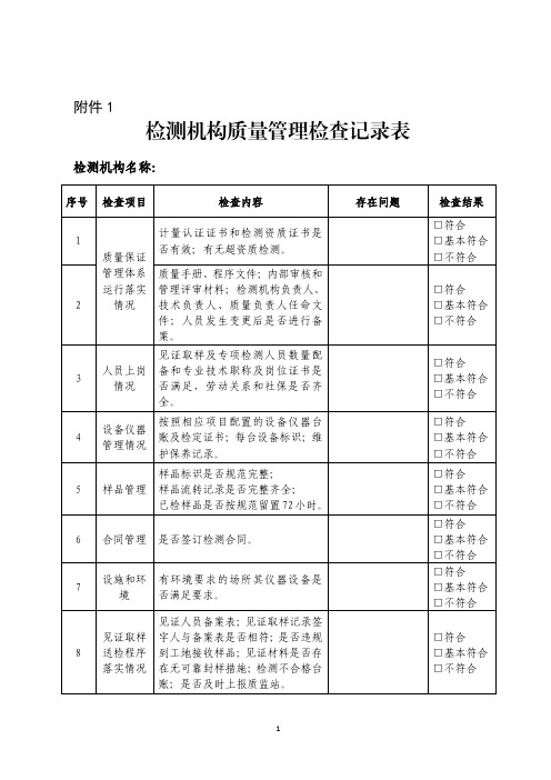 检测机构质量管理检查记录表