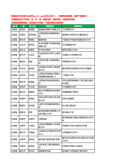 2020新版山西省机械机电工商企业公司商家名录名单黄页联系电话号码地址大全669家