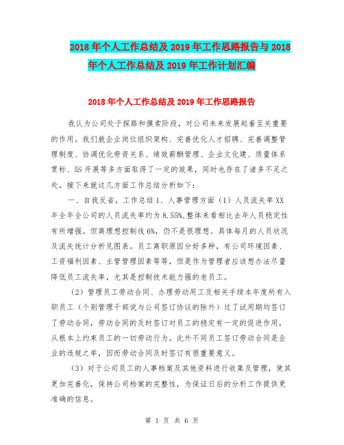 2018年个人工作总结及2019年工作思路报告与2018年个人工作总结及2019年工作计划汇编