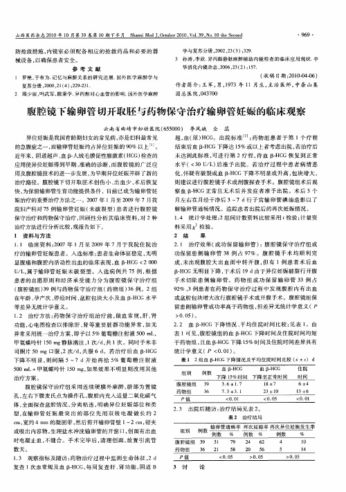 腹腔镜下输卵管切开取胚与药物保守治疗输卵管妊娠的临床观察