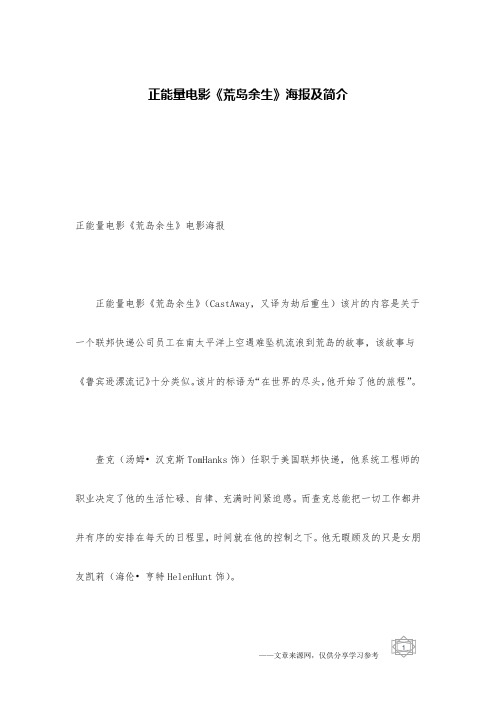 正能量电影《荒岛余生》海报及简介