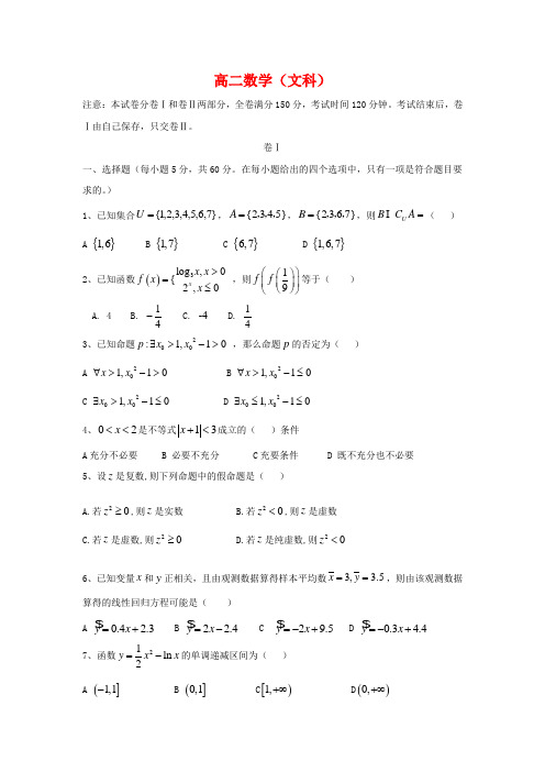 卢龙中学高二数学下学期期末考试试题 文.doc
