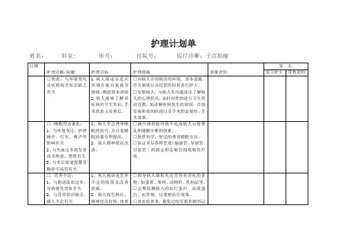 子宫肌瘤护理计划单