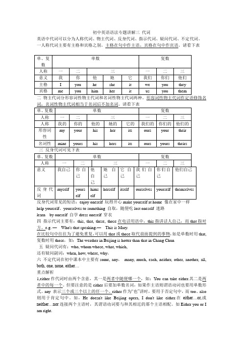 初中英语语法专题讲解三 代词