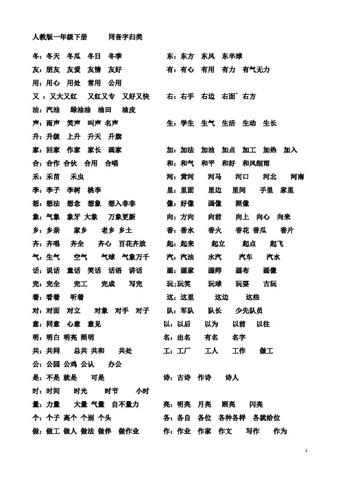 人教版一年级下册《同音字归类》