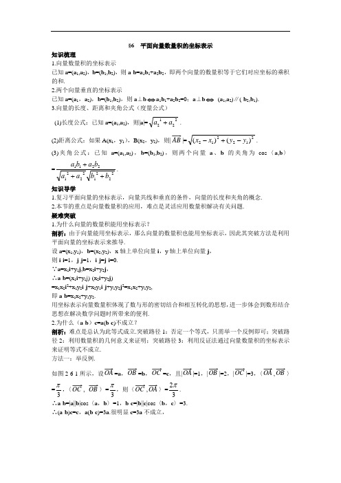 数学北师大版必修4知识导航：2.6平面向量数量积的坐标