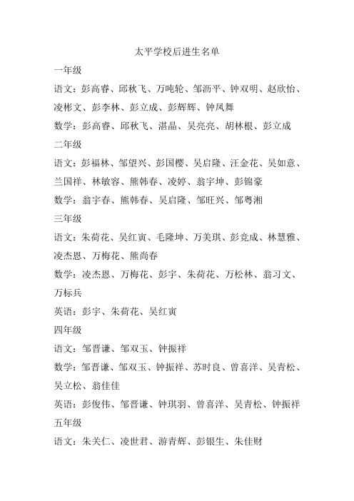 太平学校的后进生名单