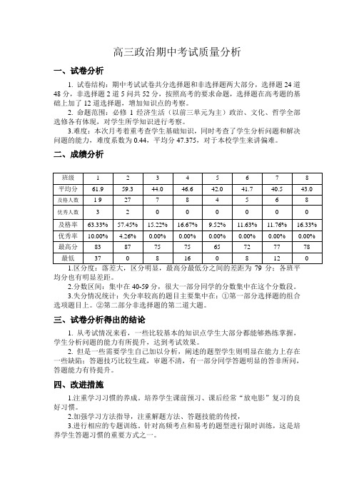 高三政治月考质量分析