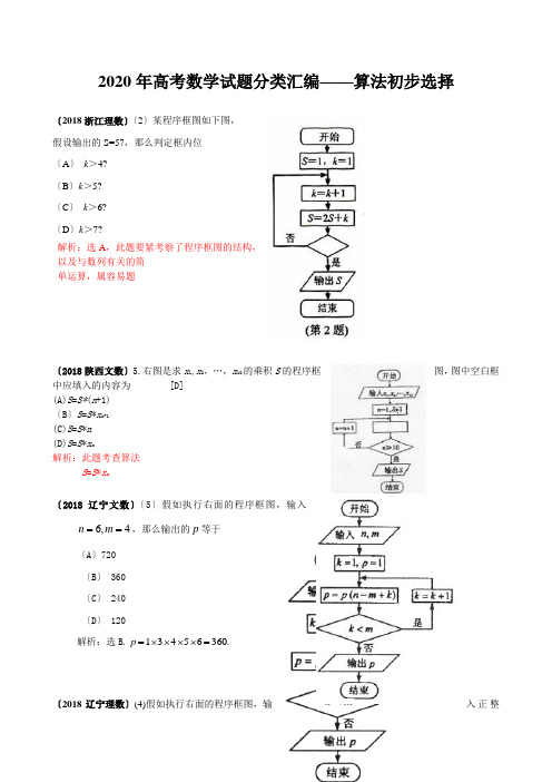 2020年高考数学试题分类汇编——算法初步选择
