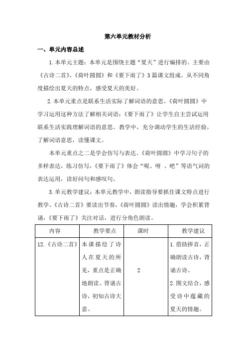 部编版一 下语文第六单元教材分析