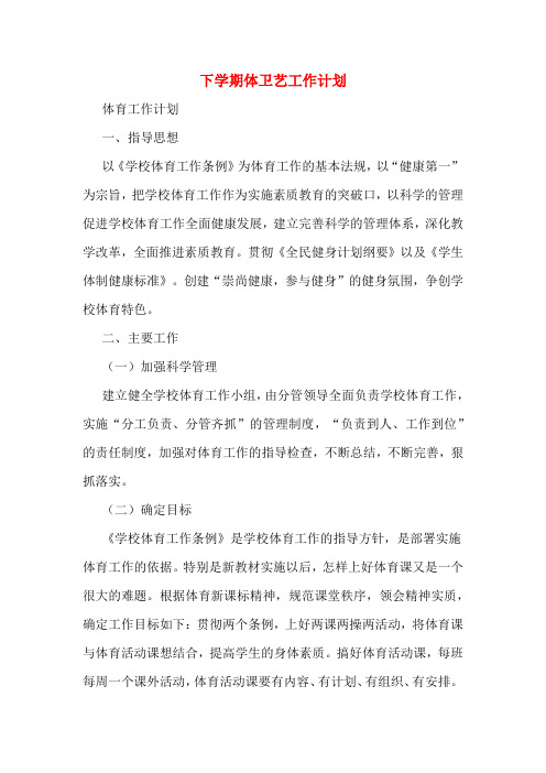 2020年下学期体卫艺工作计划