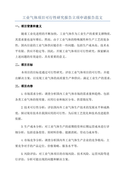工业气体项目可行性研究报告立项申请报告范文