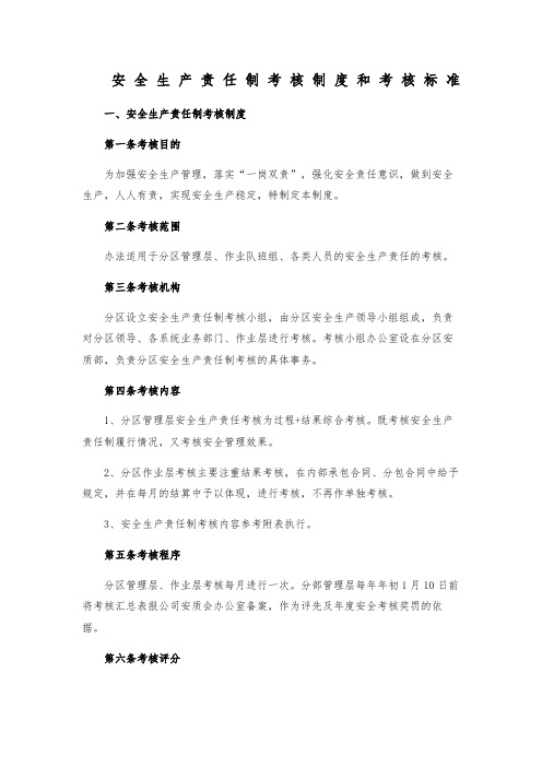 安全生产责任制考核制度和考核标准