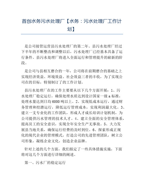 热门-首创水务污水处理厂水务污水处理厂工作计划