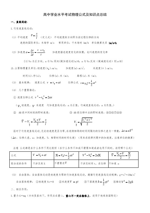 (完整版)高中学业水平考试物理公式及知识点总结