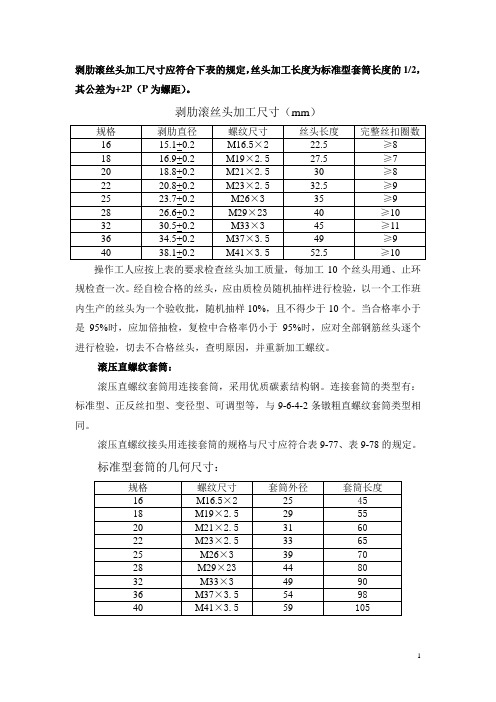 剥助滚丝头加工尺寸应符合下表的规定