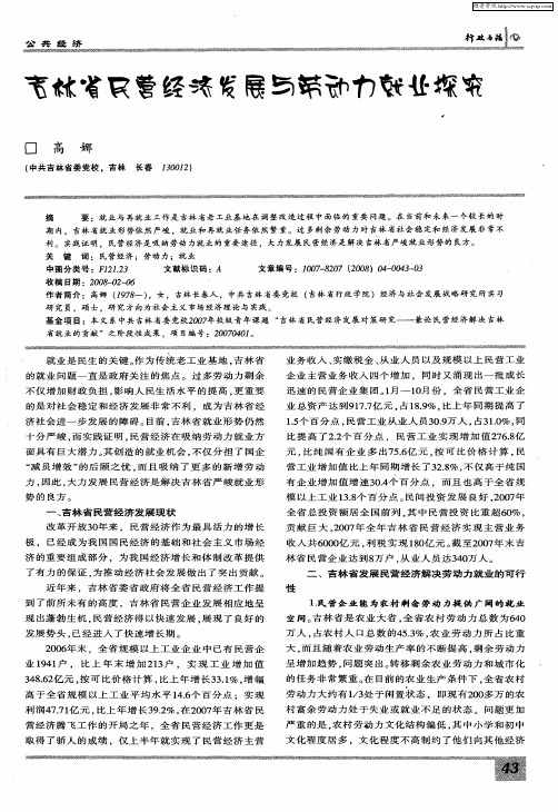吉林省民营经济发展与劳动力就业探究