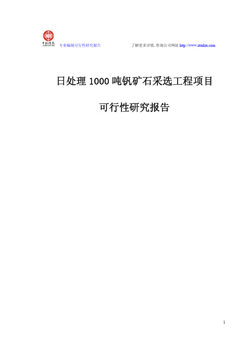 日处理1000吨钒矿石采选工程项目可行性研究报告