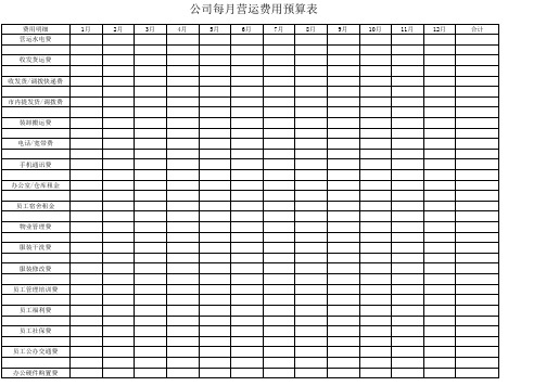 各区域每月营运费用预算表